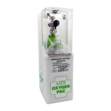 LIFE OxygenPac emergency oxygen unit with clear hinged cover, regulator and oxygen cylinder