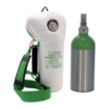 LIFE SoftPac emergency oxygen unit shown beside its M9 250-liter aluminum oxygen cylinder