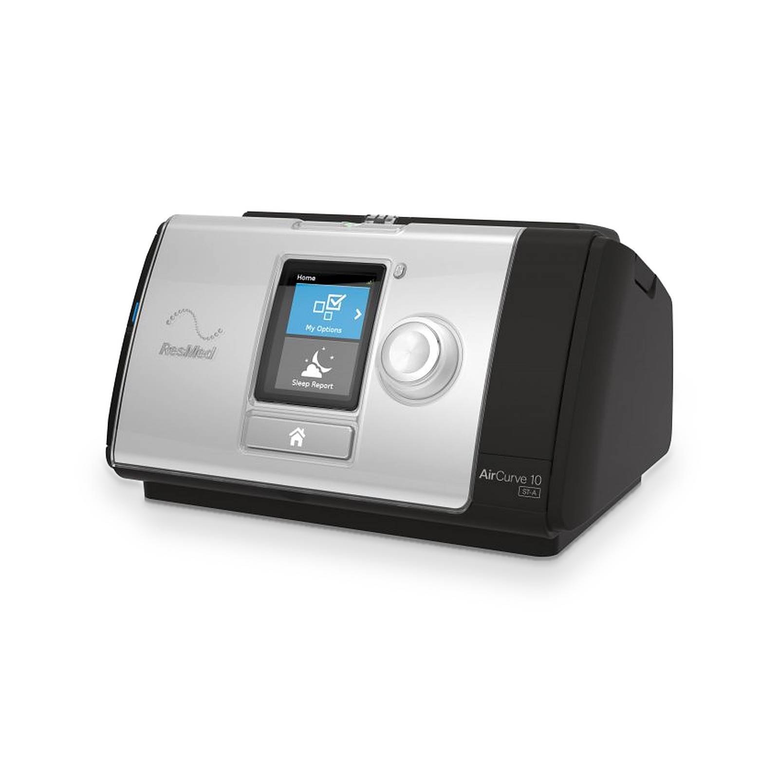 BPAP AirCurve 10 ST-A sin humidificador, vista lateral en ángulo (Usado Certificado)