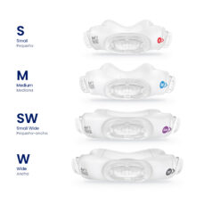 Tallas del cojín nasal AirFit N30i: S (Pequeña), M (Mediana), SW (Pequeña-ancha) y W (Ancha)