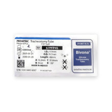 Bivona 67PFP45 pediatric FlexTend Plus TTS silicone tracheostomy tube, 4.5 mm ID, front of the box with product label (Portex, Smiths Medical)
