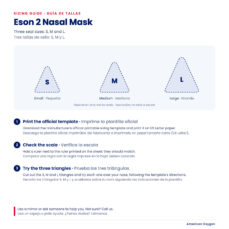 Guía de tallas de la máscara nasal F&P Eson 2: imprime la plantilla oficial y prueba los triángulos S, M y L