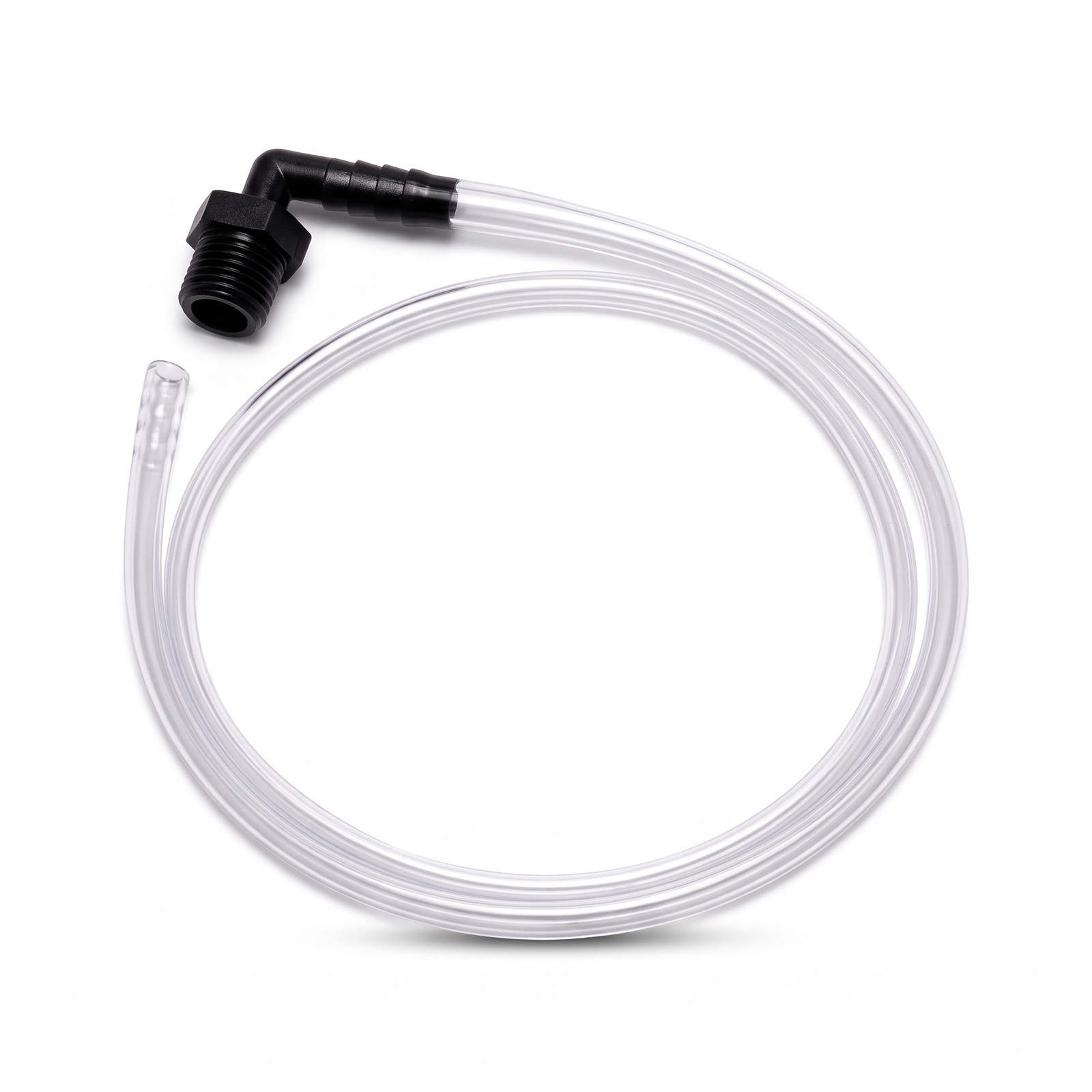 Humidifier connector tube with clear tubing and a black threaded elbow, compatible with Philips EverFlo oxygen concentrators