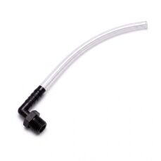 Humidifier connector tube shown at an angle, with the black 90-degree elbow and barbed tubing fitting in view