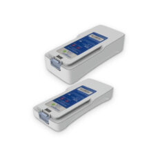 Inogen One G4 4-cell BA-400 battery (front) next to the 8-cell BA-408 (back) showing the difference in thickness, Certified Pre-Owned