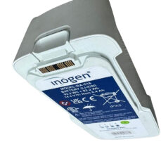 Label close-up of the Inogen One G5 16-cell battery showing model BA-516, Certified Pre-Owned