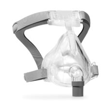 Máscara facial completa React Health Numa con arnés, vista de tres cuartos